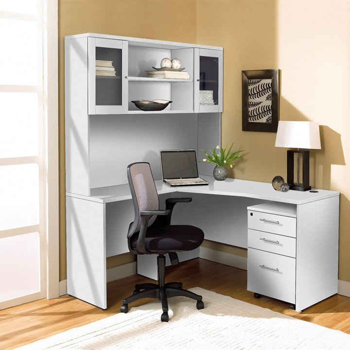 Haaken Furniture LShape Executive Desk with Hutch Wayfair